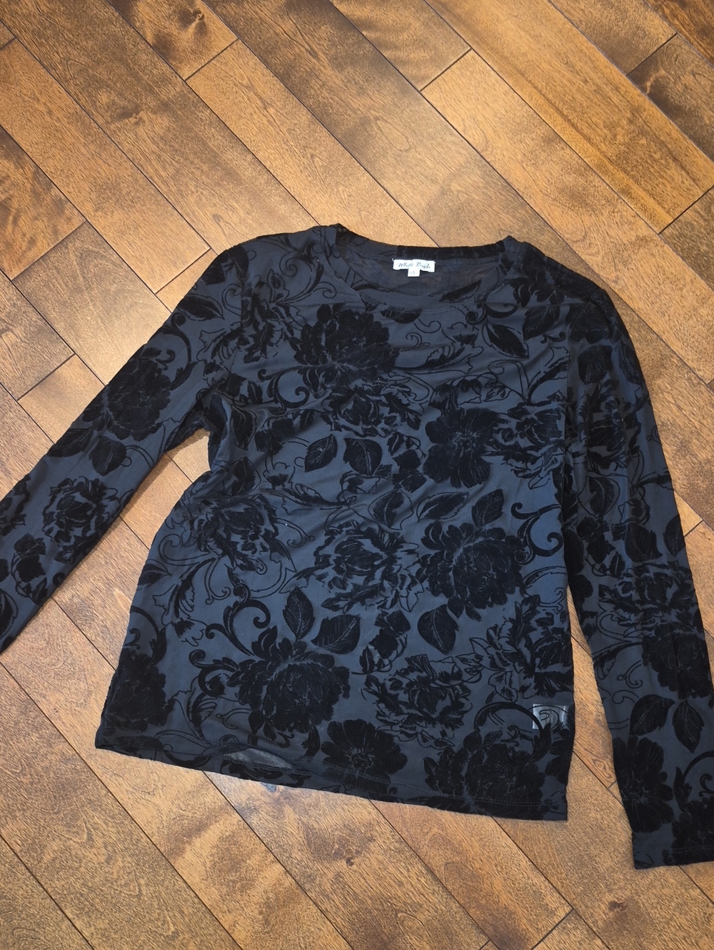 white birch Black Velvet Burnout Floral Long-Sleeve Top